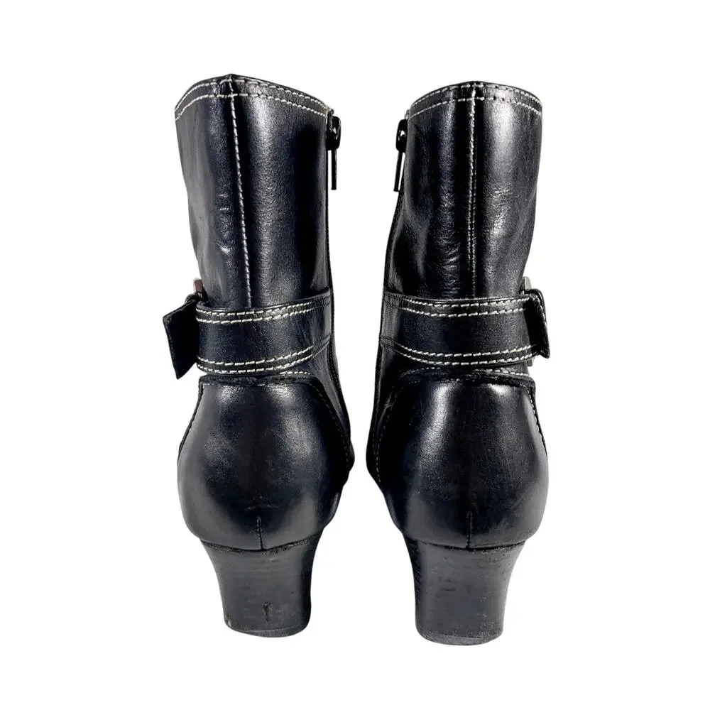 CHADWICKS! BLACK GENUINE LEATHER MODIFIED SQUARE TOE, BUCKLE, ZIP BOOTS! SZ 8M